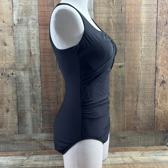 Lands End Brown Ruched Front One Piece Swimsuit Womens 12 Underwire - Picture 4 of 7